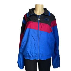 Vintage Slazenger Windbreaker Jacket Colorblock Blue Black Magenta Size L